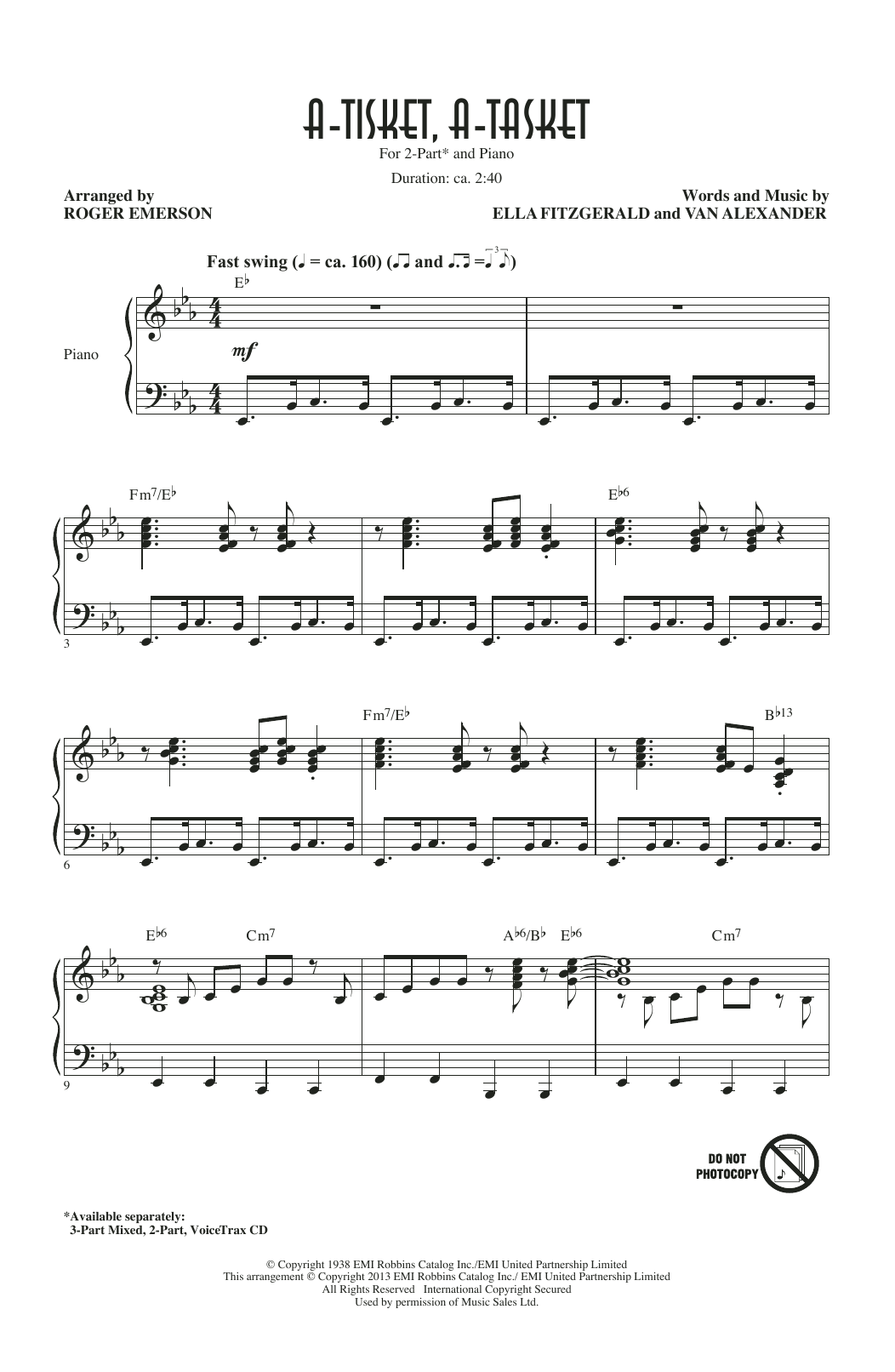 Ella Fitzgerald A-Tisket, A-Tasket (arr. Roger Emerson) sheet music notes and chords arranged for 2-Part Choir