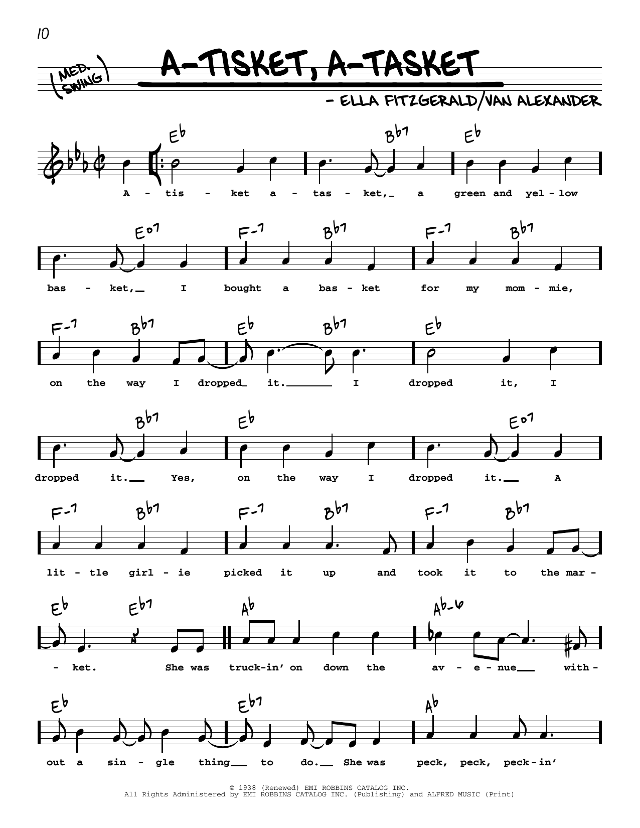 Ella Fitzgerald A-Tisket, A-Tasket (High Voice) sheet music notes and chords. Download Printable PDF.