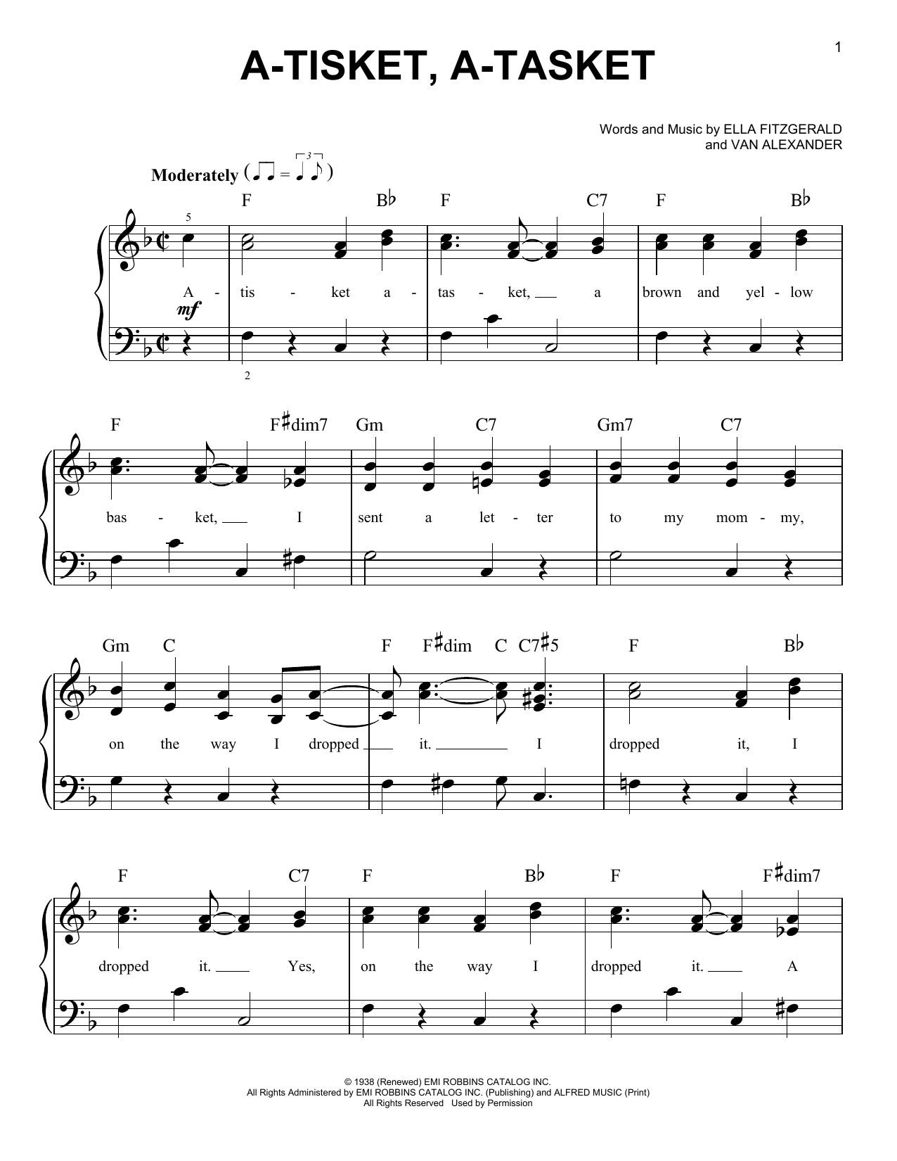 Ella Fitzgerald A-Tisket, A-Tasket sheet music notes and chords. Download Printable PDF.