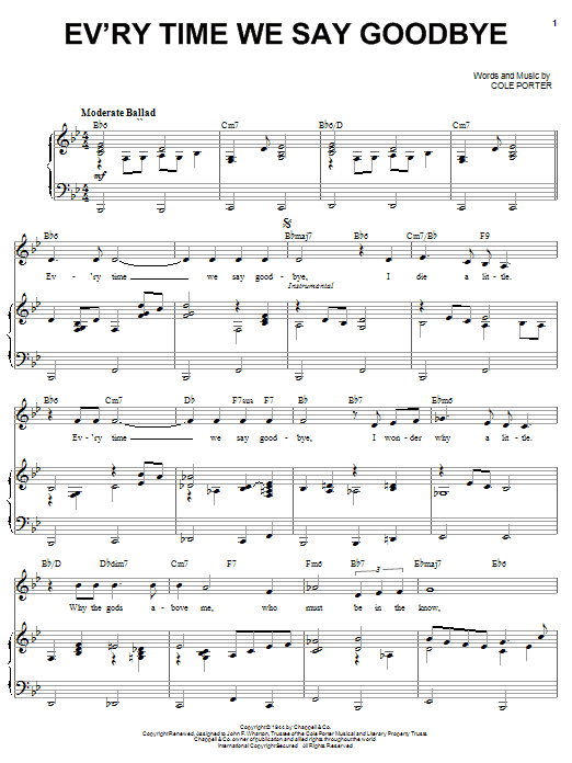 Ella Fitzgerald Ev'ry Time We Say Goodbye sheet music notes and chords. Download Printable PDF.