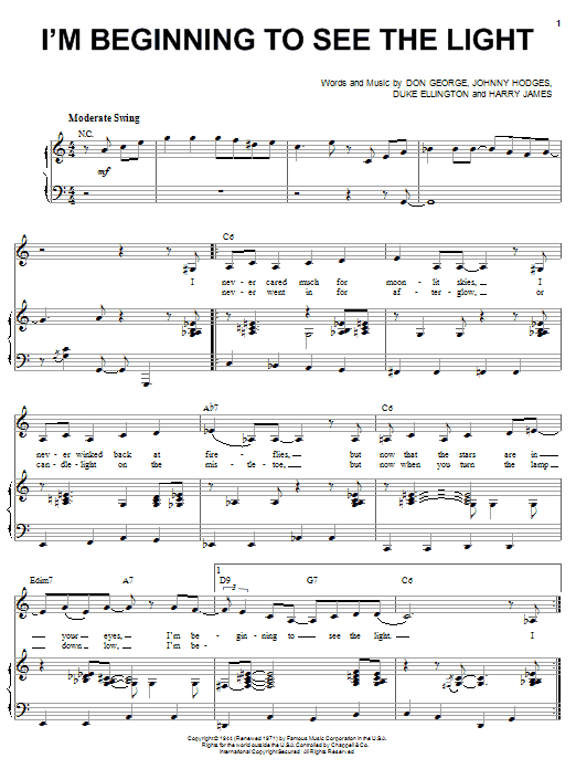 Ella Fitzgerald I'm Beginning To See The Light sheet music notes and chords. Download Printable PDF.