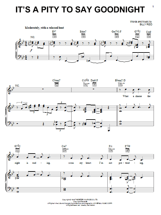 Ella Fitzgerald It's A Pity To Say Goodnight sheet music notes and chords arranged for Piano, Vocal & Guitar Chords (Right-Hand Melody)