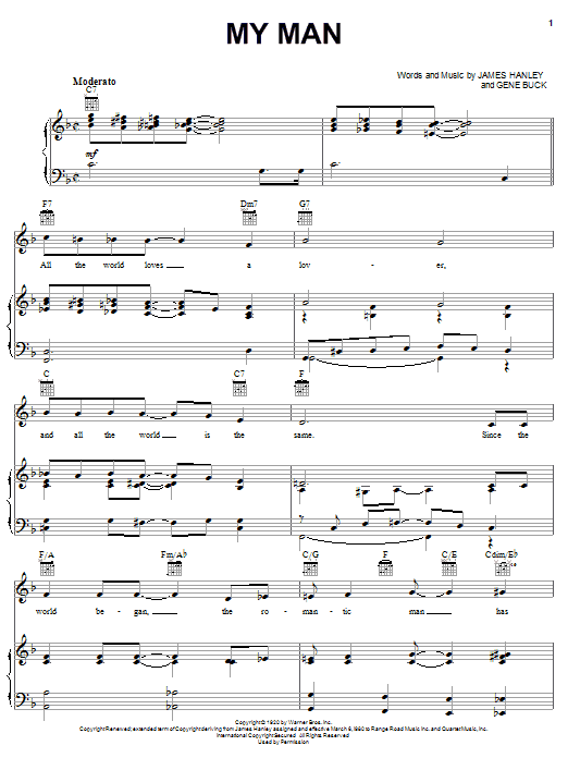 Ella Fitzgerald My Man sheet music notes and chords arranged for Piano, Vocal & Guitar Chords (Right-Hand Melody)