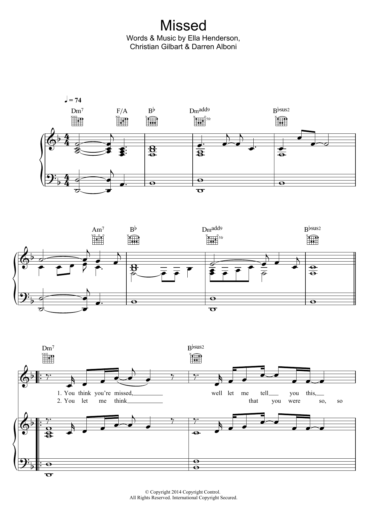 Learn to play Ella Henderson Missed sheet music for Piano, Vocal & Guitar Chords in minutes. Price: 7.8900$ Ella Henderson Missed sheet music notes and chords arranged for Piano, Vocal & Guitar Chords