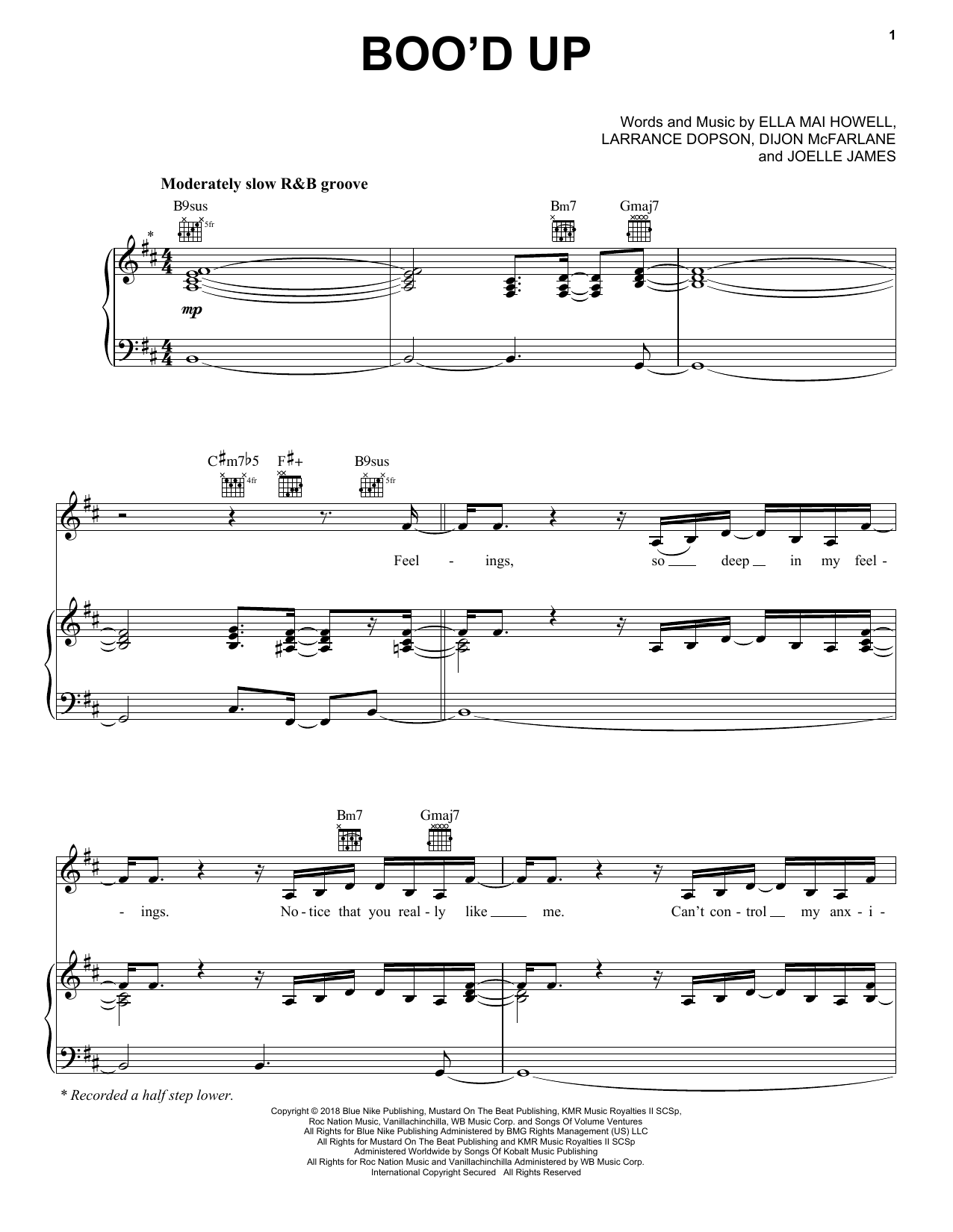 Ella Mai Boo'd Up (feat. DJ Mustard) sheet music notes and chords arranged for Piano, Vocal & Guitar Chords (Right-Hand Melody)