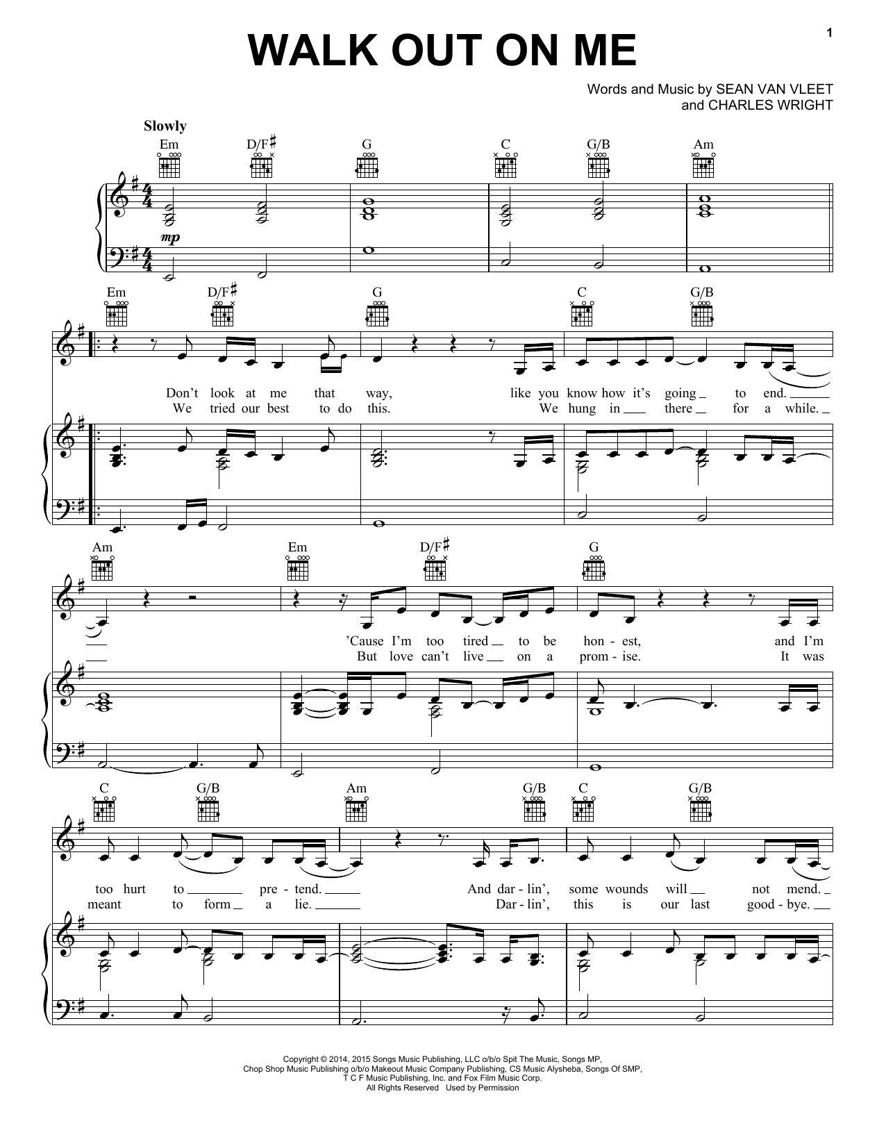 Learn to play Elle Dallas featuring Courtney Love Walk Out On Me sheet music for Piano, Vocal & Guitar Chords (Right-Hand Melody) in minutes. Price: 7.8900$ Elle Dallas featuring Courtney Love Walk Out On Me sheet music notes and chords arranged for Piano, Vocal & Guitar Chords (Right-Hand Melody)