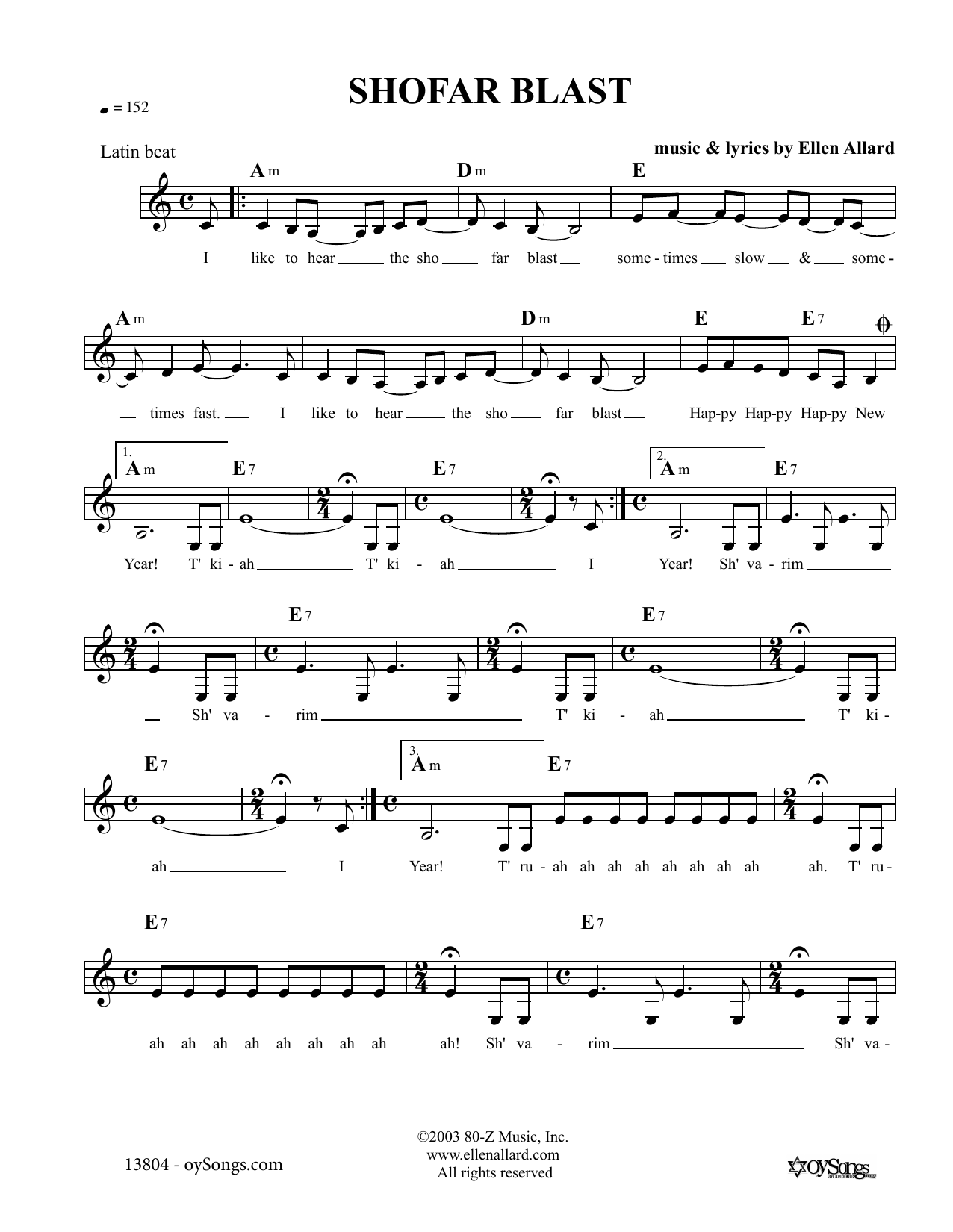 Ellen Allard Shofar Blast sheet music notes and chords. Download Printable PDF.