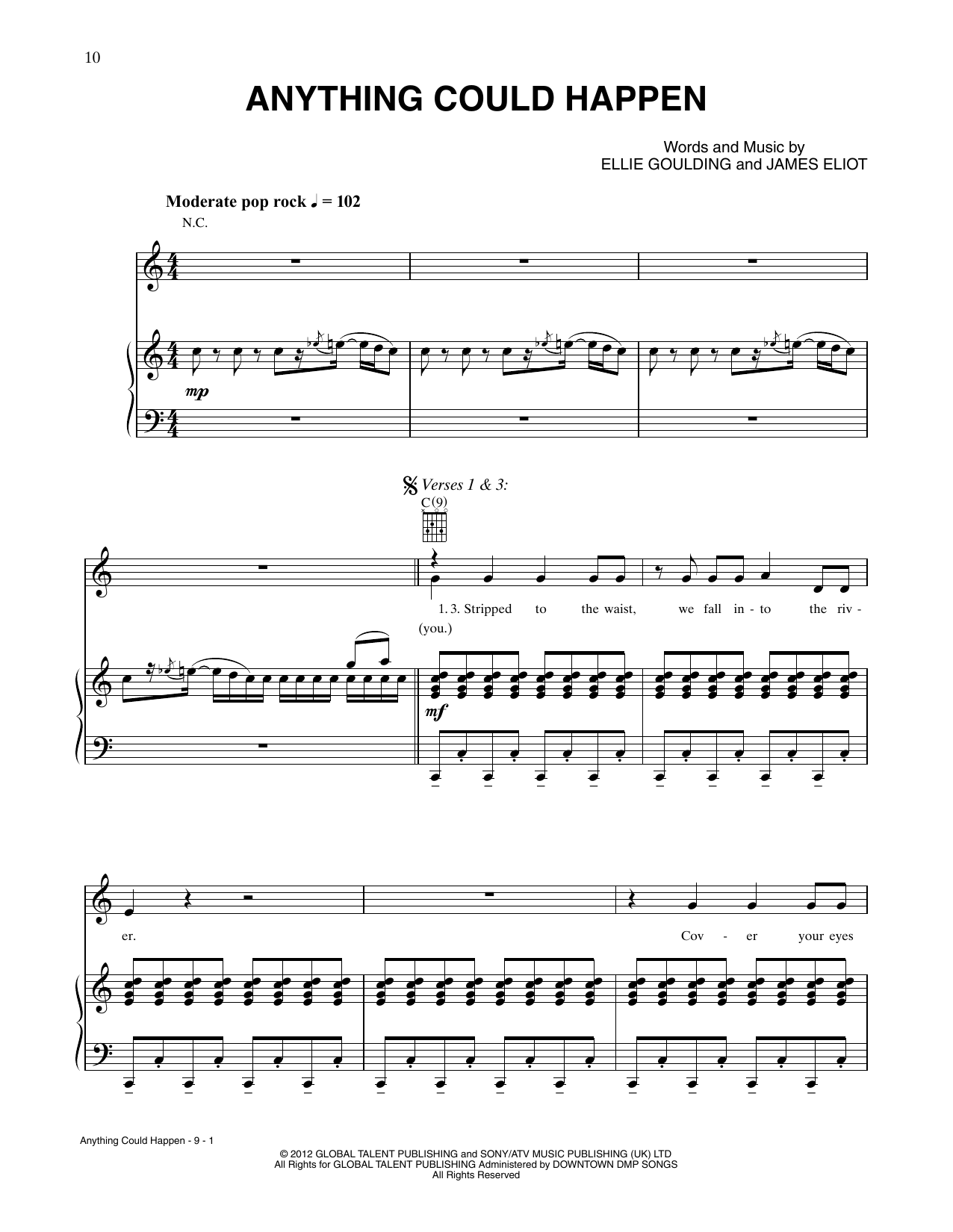 Ellie Goulding Anything Could Happen sheet music notes and chords arranged for Piano, Vocal & Guitar Chords