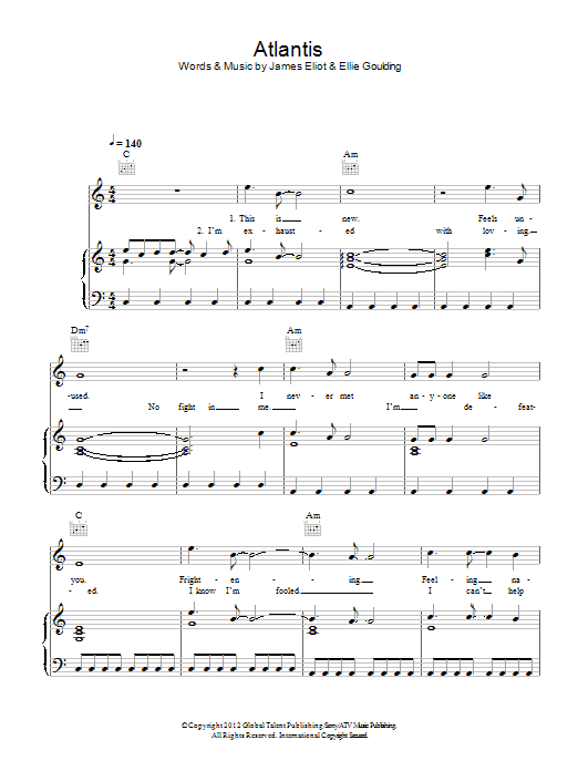 Learn to play Ellie Goulding Atlantis sheet music for Piano, Vocal & Guitar Chords in minutes. Price: 7.8900$ Ellie Goulding Atlantis sheet music notes and chords arranged for Piano, Vocal & Guitar Chords