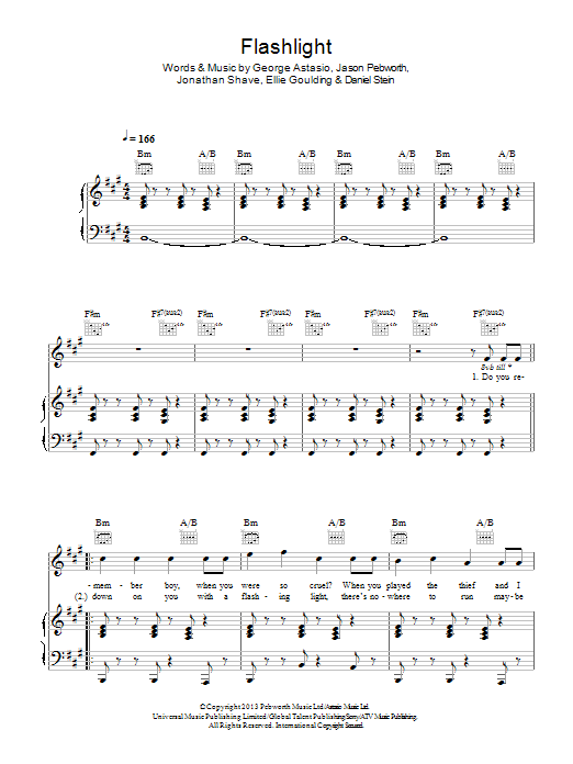 Learn to play Ellie Goulding Flashlight sheet music for Piano, Vocal & Guitar Chords in minutes. Price: 7.8900$ Ellie Goulding Flashlight sheet music notes and chords arranged for Piano, Vocal & Guitar Chords