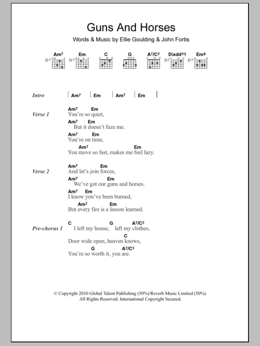 Ellie Goulding Guns And Horses sheet music notes and chords. Download Printable PDF.