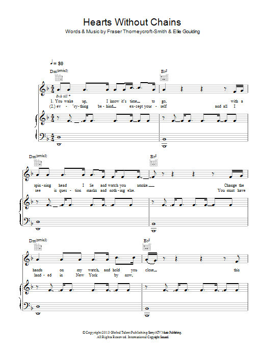 Learn to play Ellie Goulding Hearts Without Chains sheet music for Piano, Vocal & Guitar Chords in minutes. Price: 7.8900$ Ellie Goulding Hearts Without Chains sheet music notes and chords arranged for Piano, Vocal & Guitar Chords
