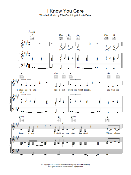 Learn to play Ellie Goulding I Know You Care sheet music for Piano, Vocal & Guitar Chords in minutes. Price: 7.8900$ Ellie Goulding I Know You Care sheet music notes and chords arranged for Piano, Vocal & Guitar Chords