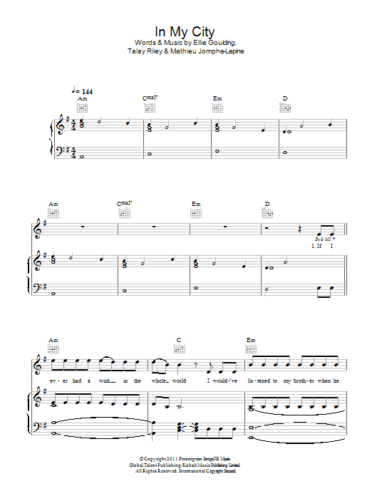Learn to play Ellie Goulding In My City sheet music for Piano, Vocal & Guitar Chords in minutes. Price: 7.8900$ Ellie Goulding In My City sheet music notes and chords arranged for Piano, Vocal & Guitar Chords