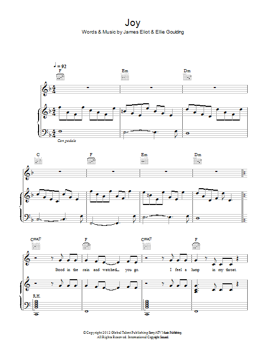 Learn to play Ellie Goulding Joy sheet music for Piano, Vocal & Guitar Chords in minutes. Price: 7.8900$ Ellie Goulding Joy sheet music notes and chords arranged for Piano, Vocal & Guitar Chords