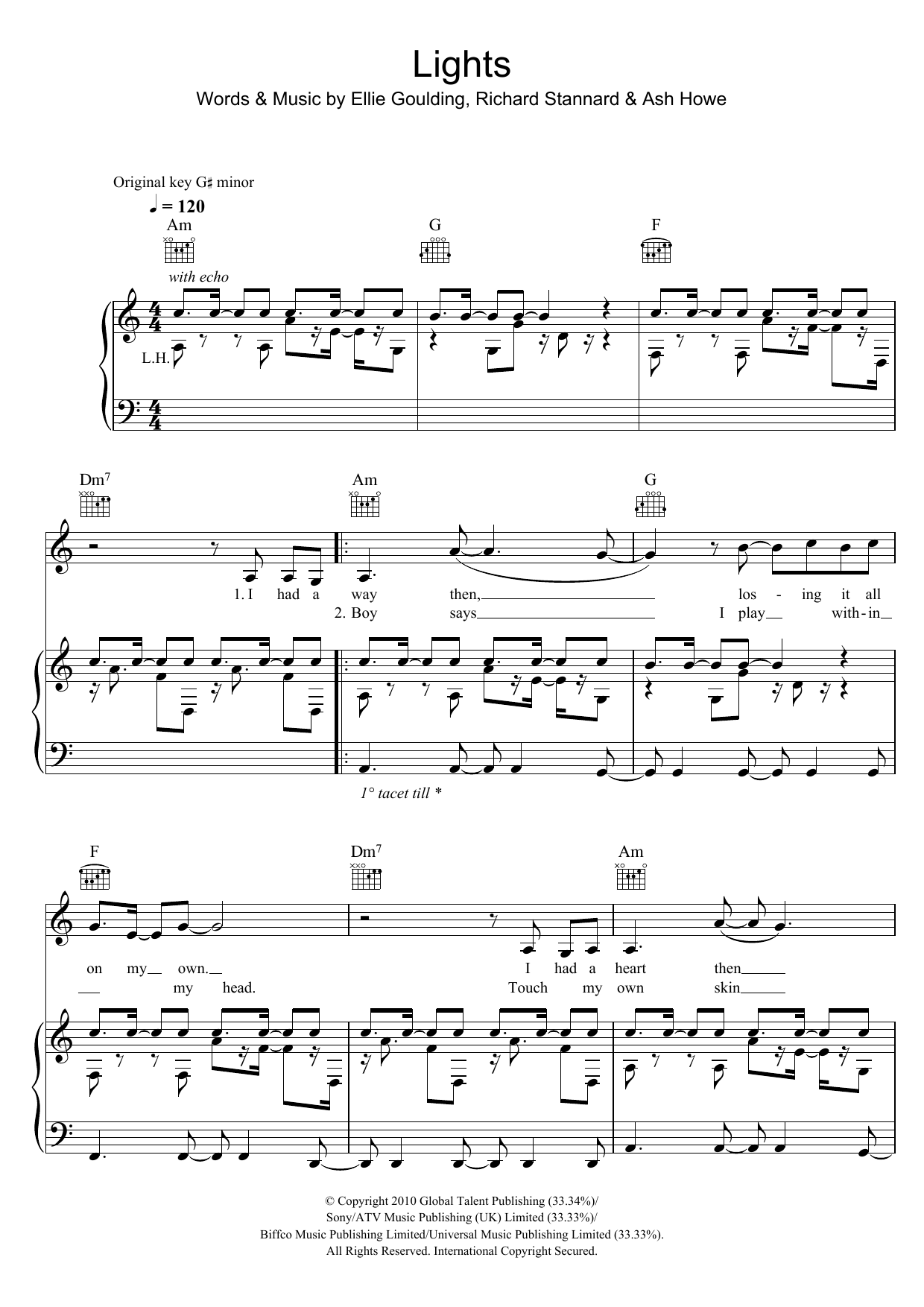 Ellie Goulding Lights sheet music notes and chords. Download Printable PDF.