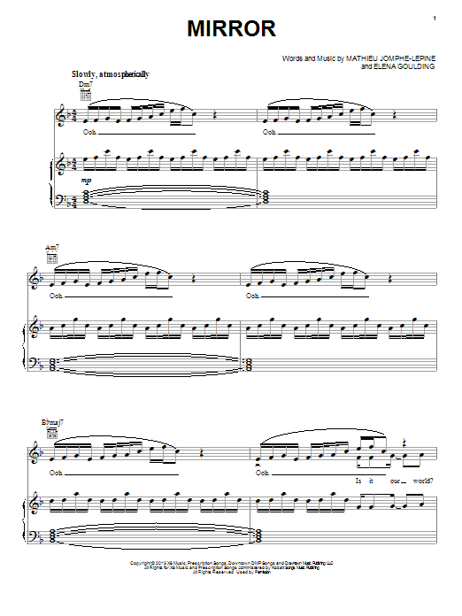 Learn to play Ellie Goulding Mirror sheet music for Piano, Vocal & Guitar Chords (Right-Hand Melody) in minutes. Price: 7.8900$ Ellie Goulding Mirror sheet music notes and chords arranged for Piano, Vocal & Guitar Chords (Right-Hand Melody)
