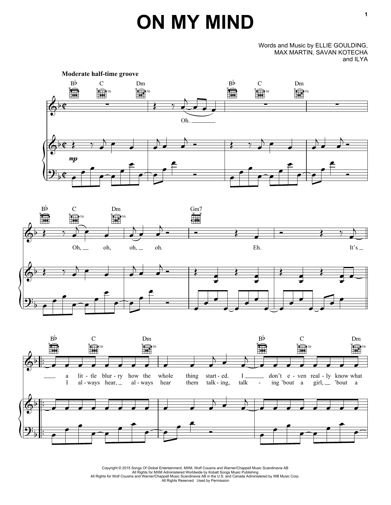 Learn to play Ellie Goulding On My Mind sheet music for Piano, Vocal & Guitar Chords in minutes. Price: 7.8900$ Ellie Goulding On My Mind sheet music notes and chords arranged for Piano, Vocal & Guitar Chords