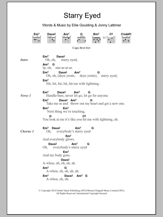 Ellie Goulding Starry Eyed sheet music notes and chords. Download Printable PDF.