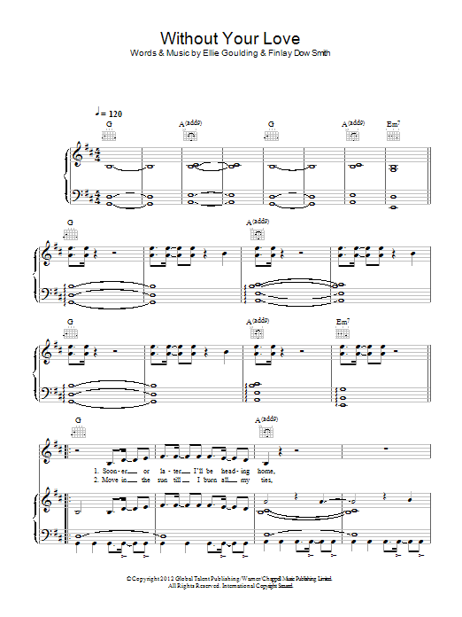 Learn to play Ellie Goulding Without Your Love sheet music for Piano, Vocal & Guitar Chords in minutes. Price: 7.8900$ Ellie Goulding Without Your Love sheet music notes and chords arranged for Piano, Vocal & Guitar Chords