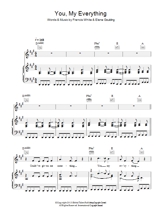 Learn to play Ellie Goulding You, My Everything sheet music for Piano, Vocal & Guitar Chords in minutes. Price: 7.8900$ Ellie Goulding You, My Everything sheet music notes and chords arranged for Piano, Vocal & Guitar Chords