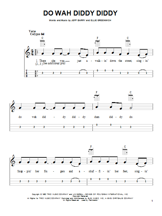 Ellie Greenwich Do Wah Diddy Diddy sheet music notes and chords. Download Printable PDF.