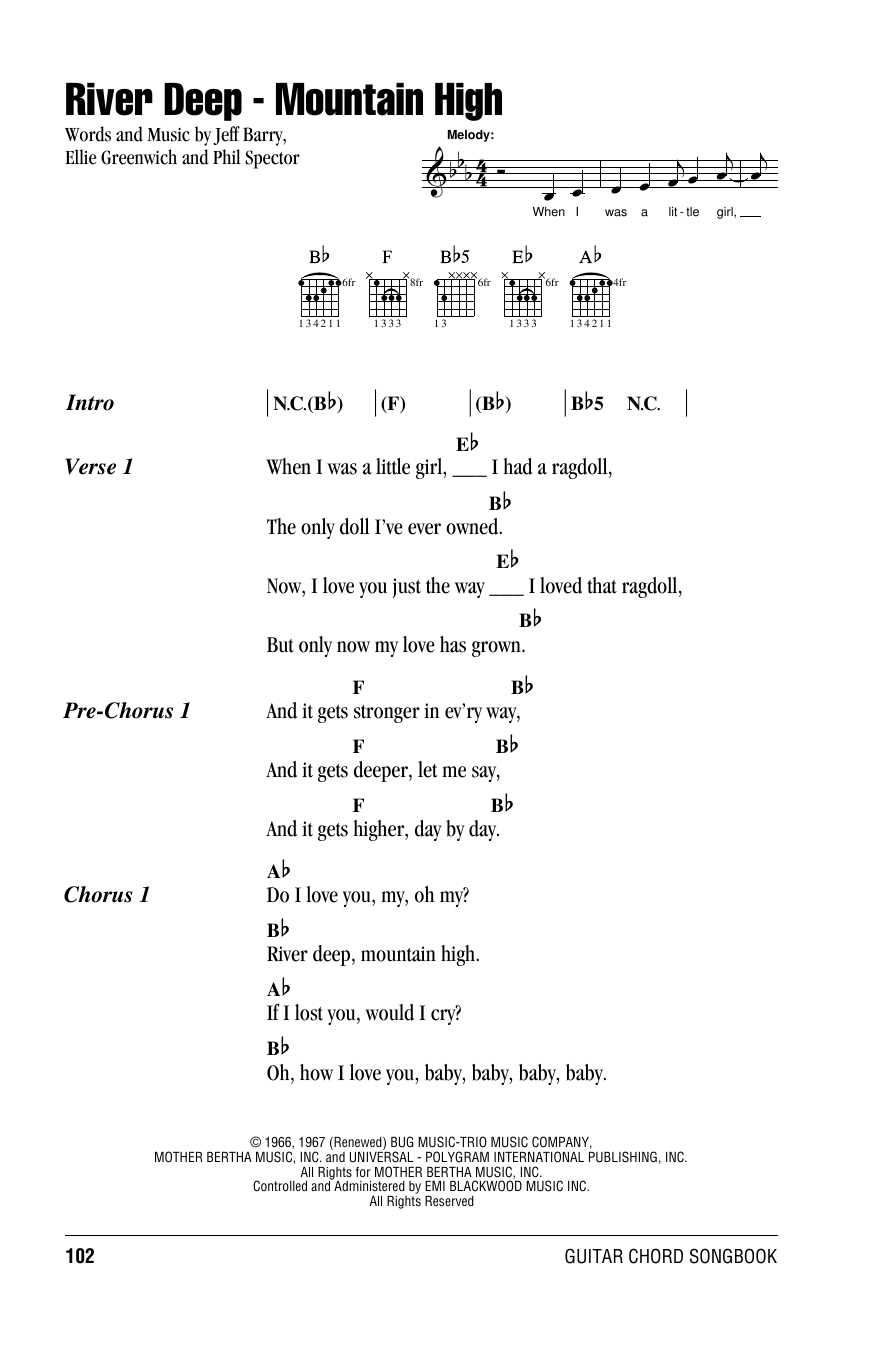 Ike & Tina Turner River Deep, Mountain High sheet music notes and chords. Download Printable PDF.