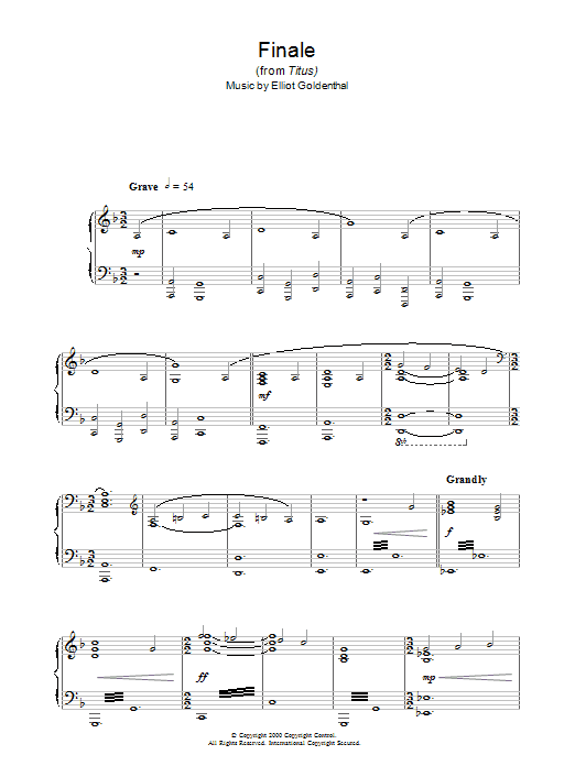 Elliot Goldenthal Finale (from Titus) sheet music notes and chords arranged for Piano Solo