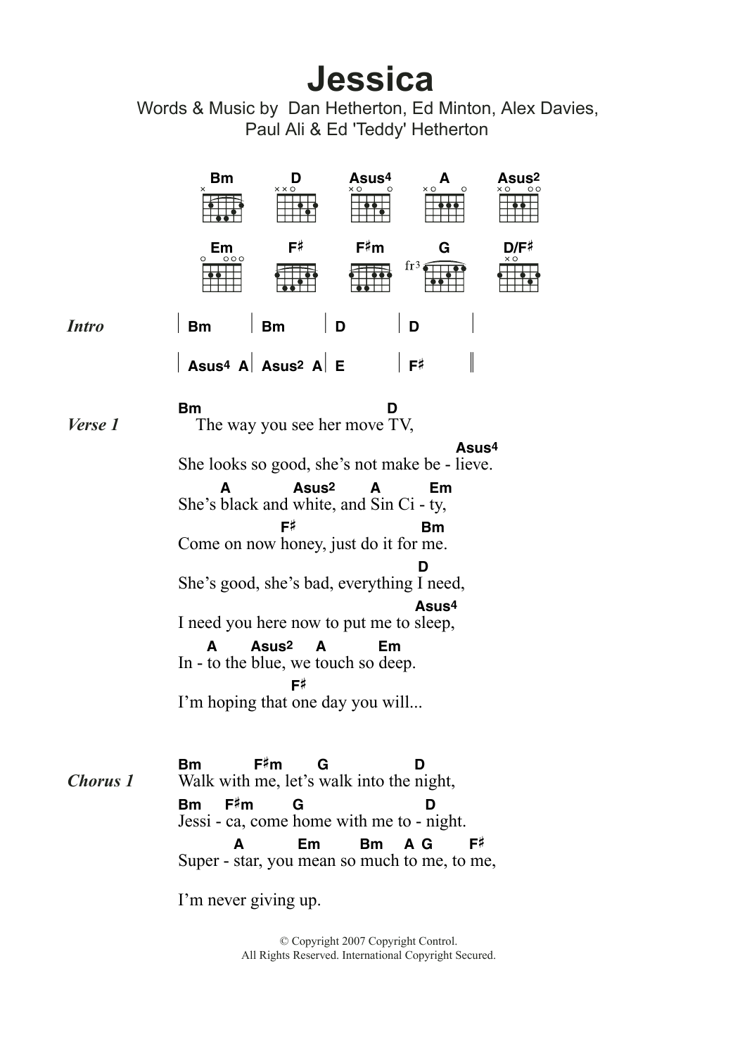 Elliot Minor Jessica sheet music notes and chords. Download Printable PDF.