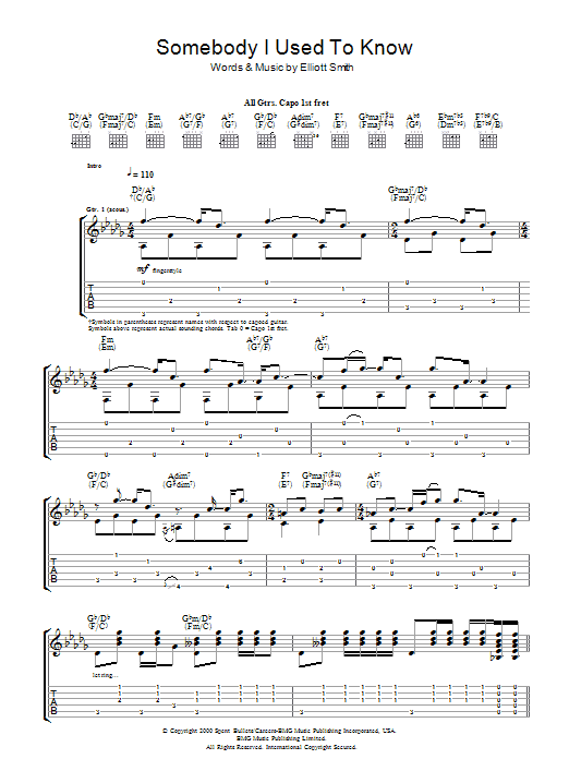 Elliott Smith Somebody That I Used To Know sheet music notes and chords. Download Printable PDF.