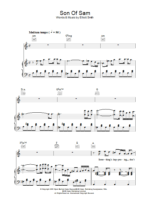 Learn to play Elliott Smith Son Of Sam sheet music for Piano, Vocal & Guitar Chords in minutes. Price: 7.8900$ Elliott Smith Son Of Sam sheet music notes and chords arranged for Piano, Vocal & Guitar Chords