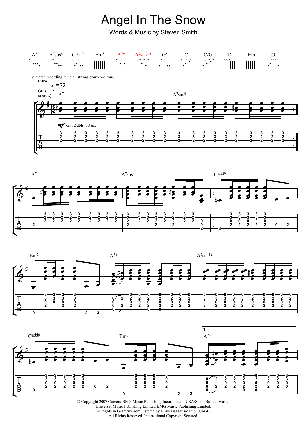 Learn to play Elliott Smith Angel In The Snow sheet music for Guitar Tab in minutes. Price: 7.8900$ Elliott Smith Angel In The Snow sheet music notes and chords arranged for Guitar Tab