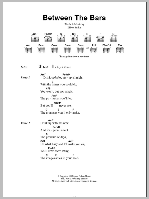 Elliott Smith Between The Bars sheet music notes and chords. Download Printable PDF.