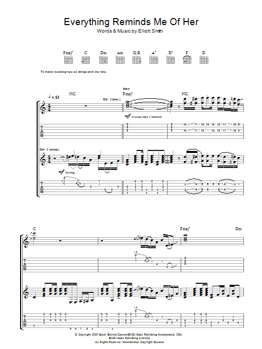 Elliott Smith Everything Reminds Me Of Her sheet music notes and chords arranged for Guitar Tab
