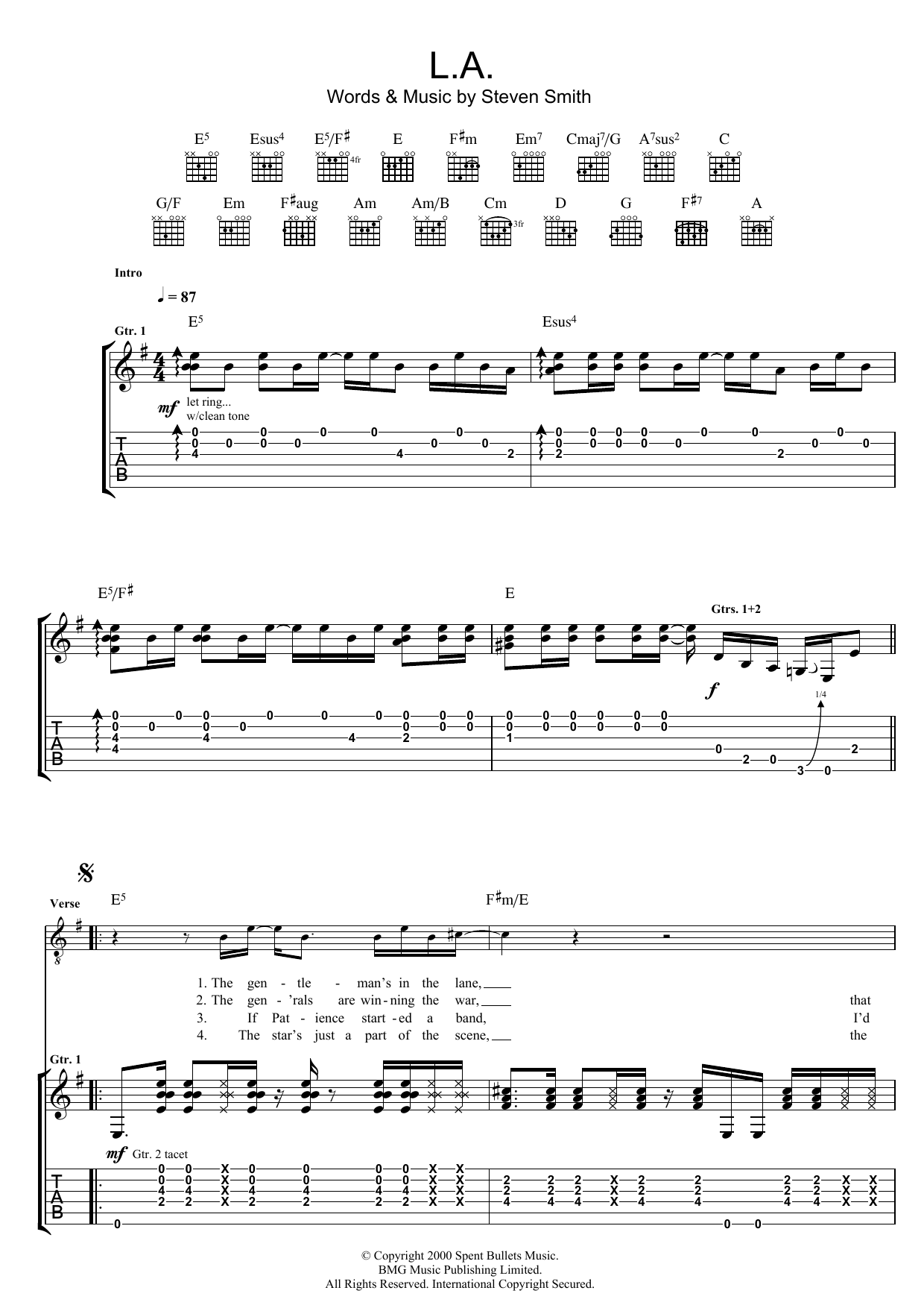 Learn to play Elliott Smith L.A. sheet music for Guitar Tab in minutes. Price: 7.8900$ Elliott Smith L.A. sheet music notes and chords arranged for Guitar Tab
