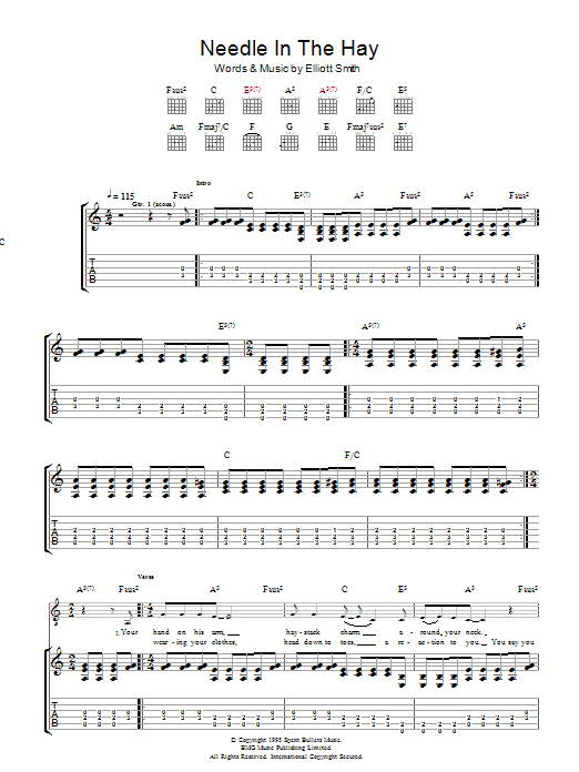 Elliott Smith Needle In The Hay sheet music notes and chords. Download Printable PDF.