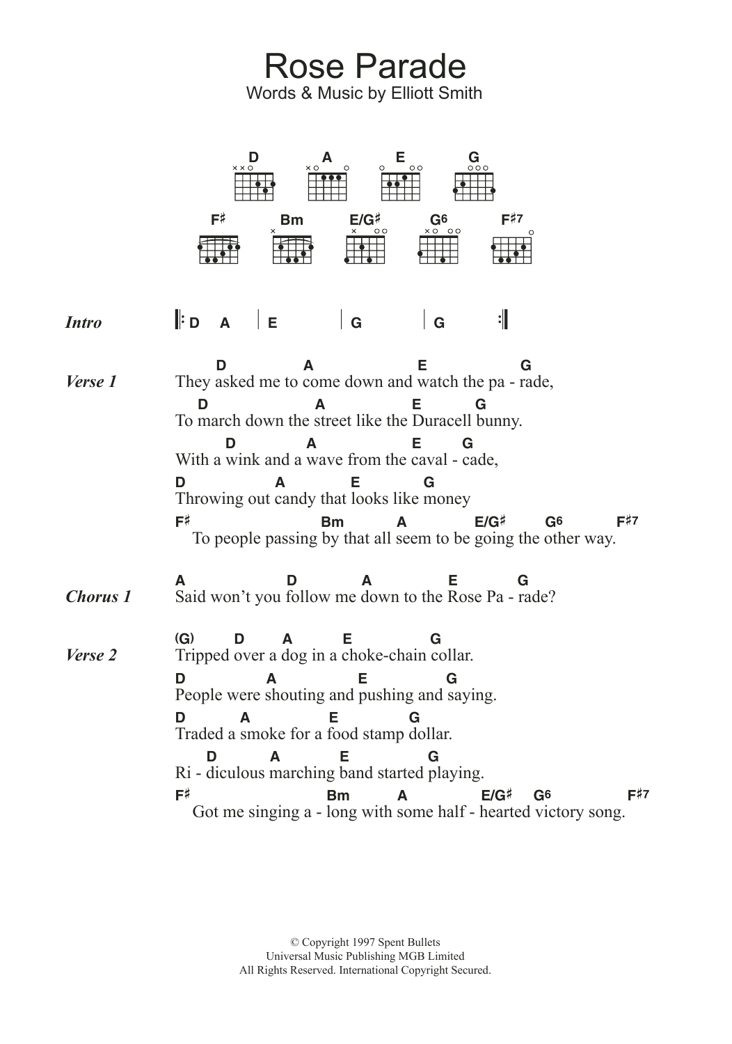 Elliott Smith Rose Parade sheet music notes and chords. Download Printable PDF.