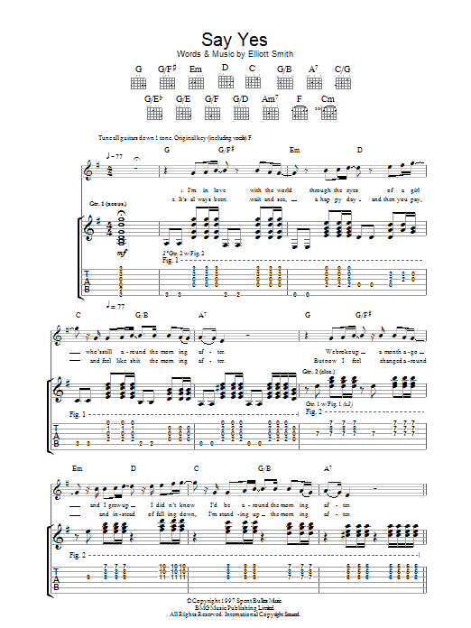 Elliott Smith Say Yes sheet music notes and chords. Download Printable PDF.