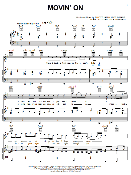 Learn to play Elliott Yamin Movin' On sheet music for Piano, Vocal & Guitar Chords (Right-Hand Melody) in minutes. Price: 7.8900$ Elliott Yamin Movin' On sheet music notes and chords arranged for Piano, Vocal & Guitar Chords (Right-Hand Melody)