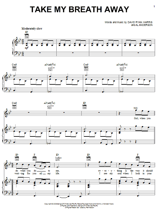 Learn to play Elliott Yamin Take My Breath Away sheet music for Piano, Vocal & Guitar Chords (Right-Hand Melody) in minutes. Price: 7.8900$ Elliott Yamin Take My Breath Away sheet music notes and chords arranged for Piano, Vocal & Guitar Chords (Right-Hand Melody)