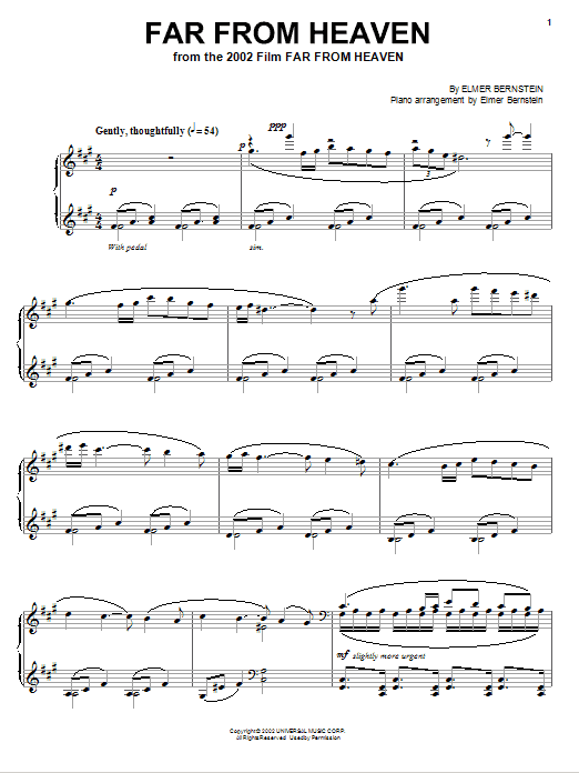 Learn to play Elmer Bernstein Far From Heaven sheet music for Piano Solo in minutes. Price: 7.8900$ Elmer Bernstein Far From Heaven sheet music notes and chords arranged for Piano Solo