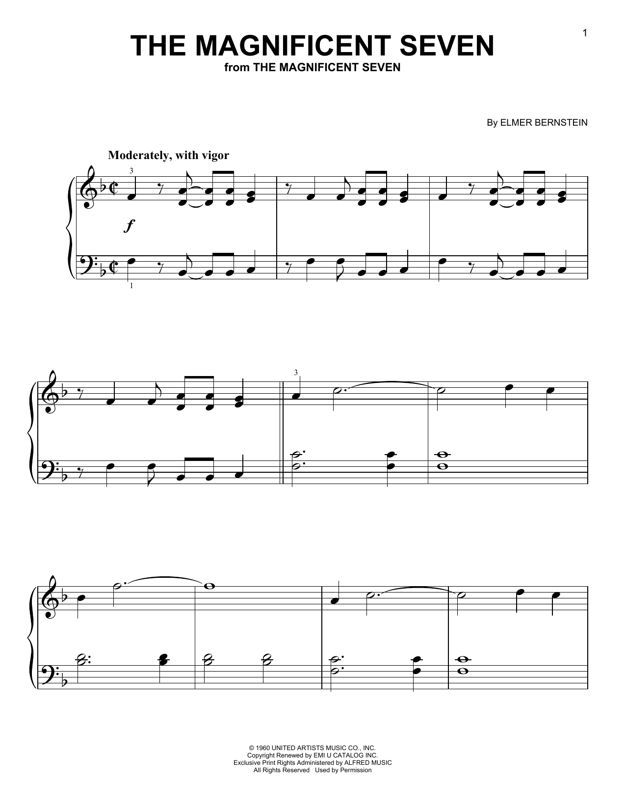 Elmer Bernstein The Magnificent Seven sheet music notes and chords. Download Printable PDF.