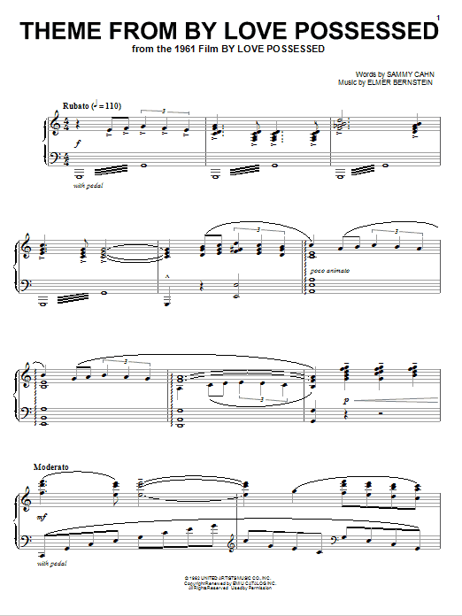 Learn to play Elmer Bernstein Theme from By Love Possessed sheet music for Piano Solo in minutes. Price: 7.8900$ Elmer Bernstein Theme from By Love Possessed sheet music notes and chords arranged for Piano Solo