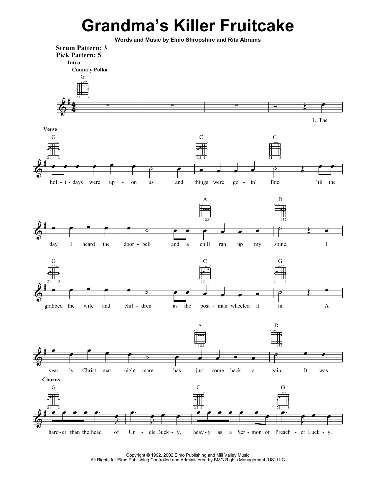 Elmo Shropshire Grandma's Killer Fruitcake sheet music notes and chords. Download Printable PDF.