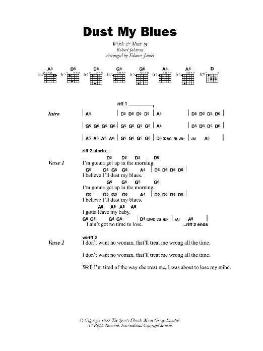 Elmore James Dust My Blues sheet music notes and chords. Download Printable PDF.