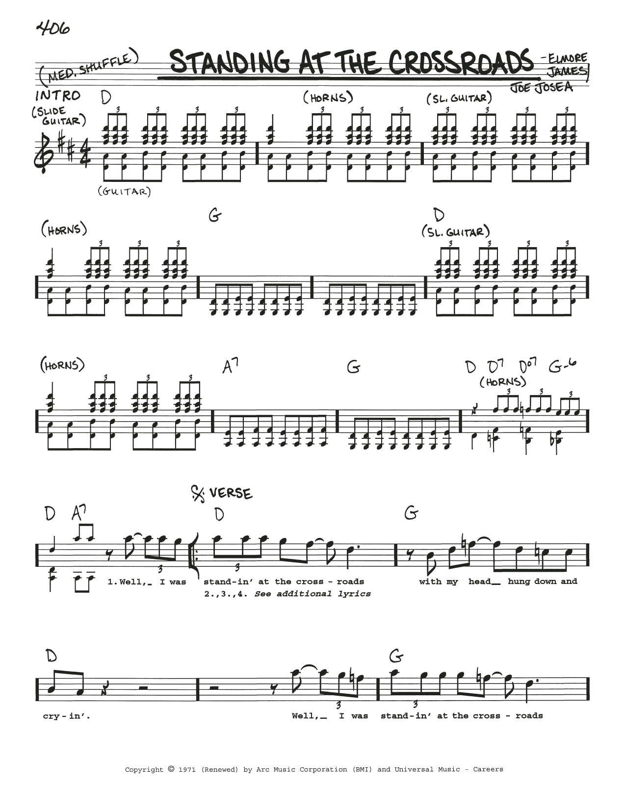 Elmore James Standing At The Crossroads sheet music notes and chords. Download Printable PDF.