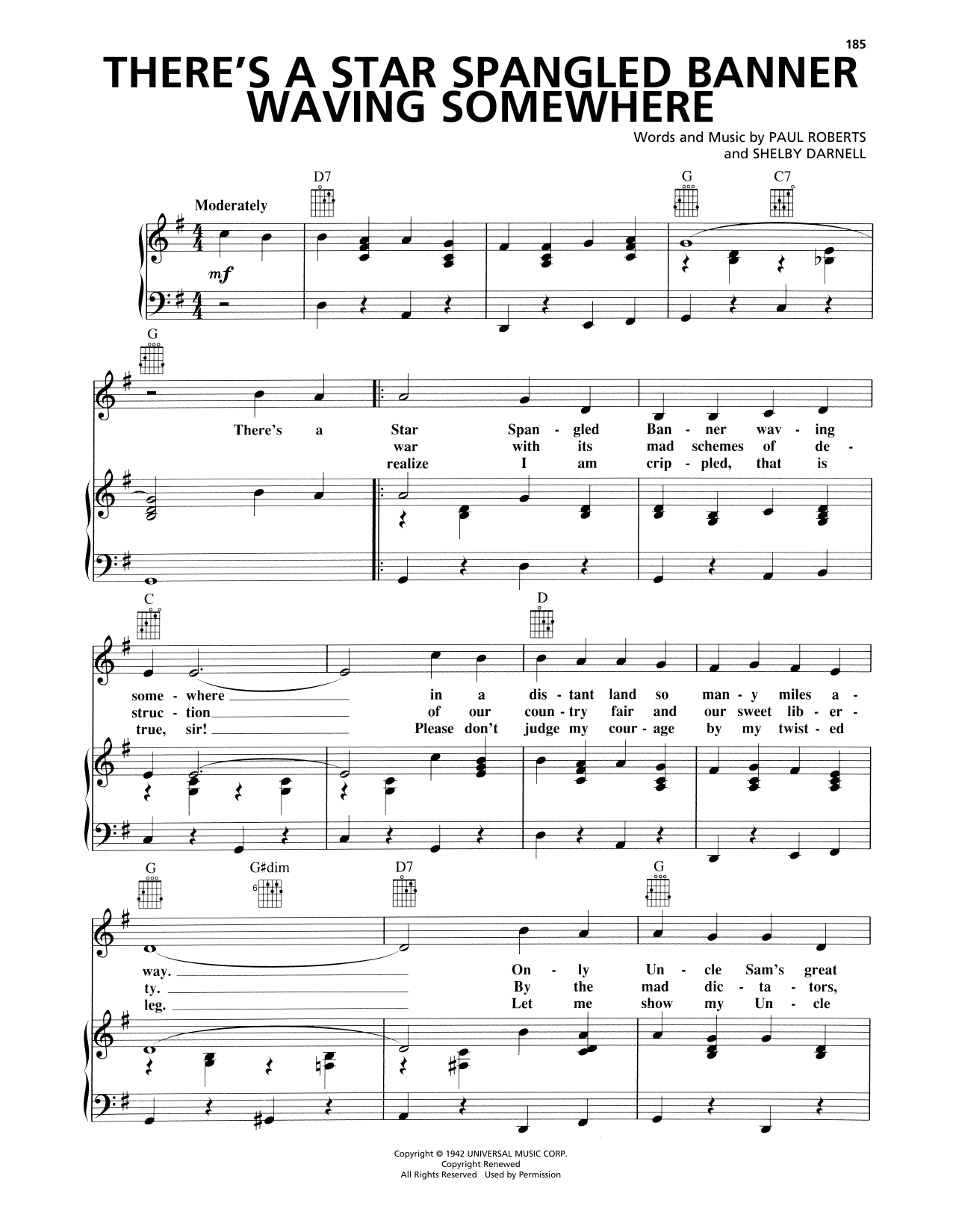 Learn to play Elton Britt There's A Star Spangled Banner Waving Somewhere sheet music for Piano, Vocal & Guitar Chords (Right-Hand Melody) in minutes. Price: 7.8900$ Elton Britt There's A Star Spangled Banner Waving Somewhere sheet music notes and chords arranged for Piano, Vocal & Guitar Chords (Right-Hand Melody)