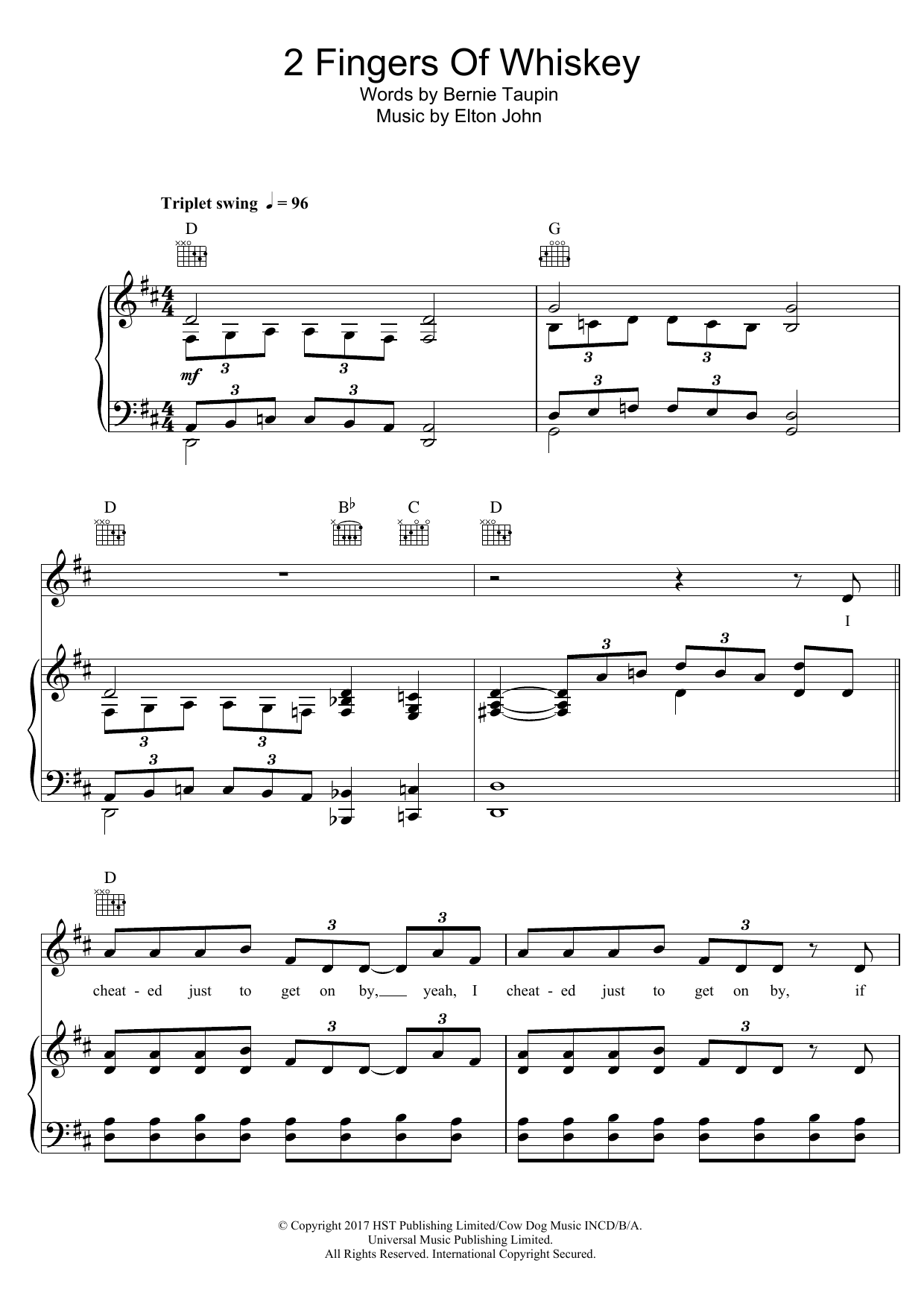 Elton John and Jack White 2 Fingers Of Whiskey sheet music notes and chords arranged for Piano, Vocal & Guitar Chords