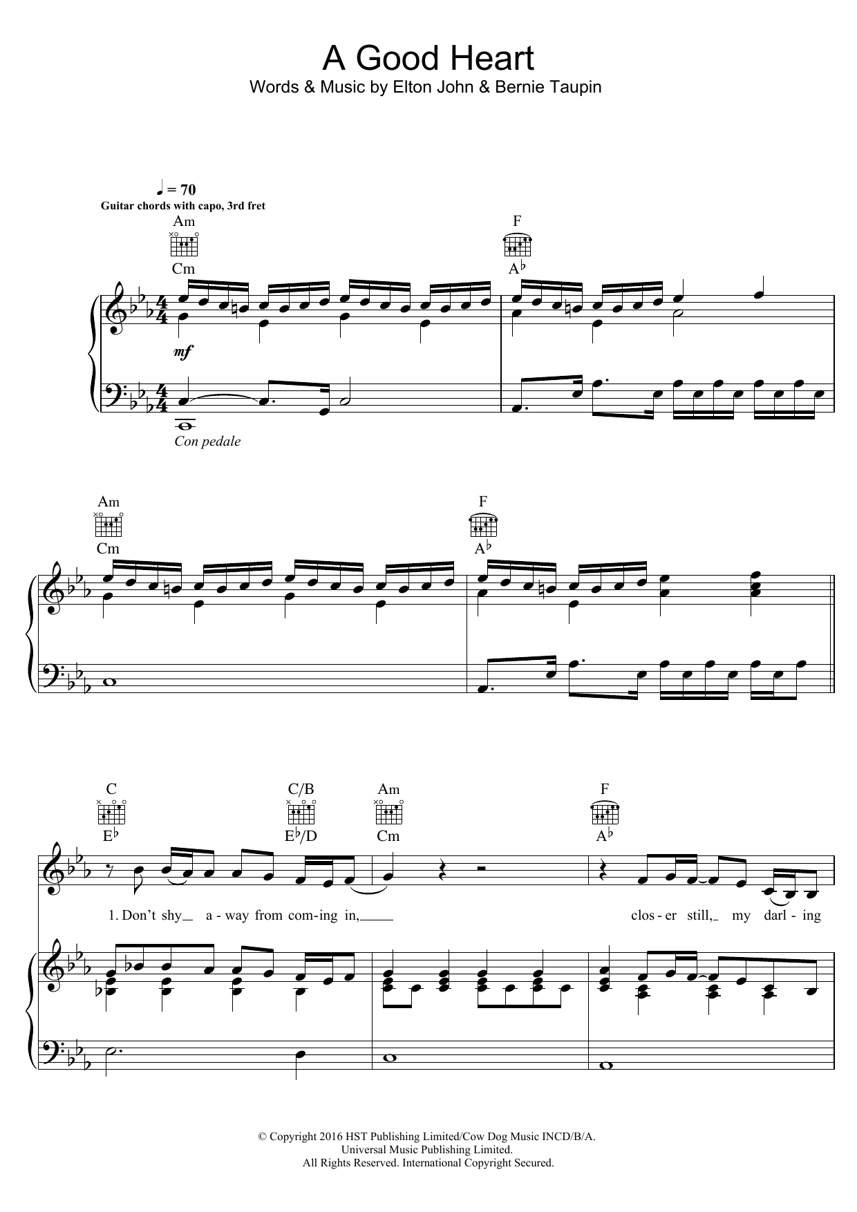 Elton John A Good Heart sheet music notes and chords. Download Printable PDF.