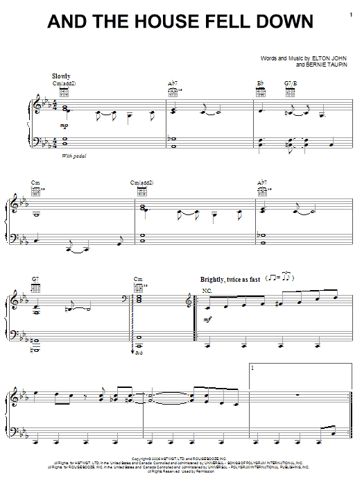 Elton John And The House Fell Down sheet music notes and chords arranged for Piano, Vocal & Guitar Chords (Right-Hand Melody)